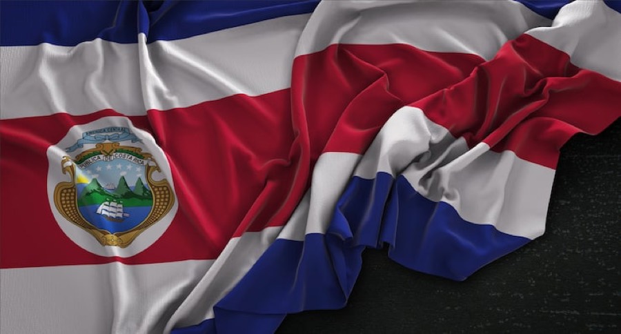 Costa Rica Flag Wrinkled On Dark Background 3D Render