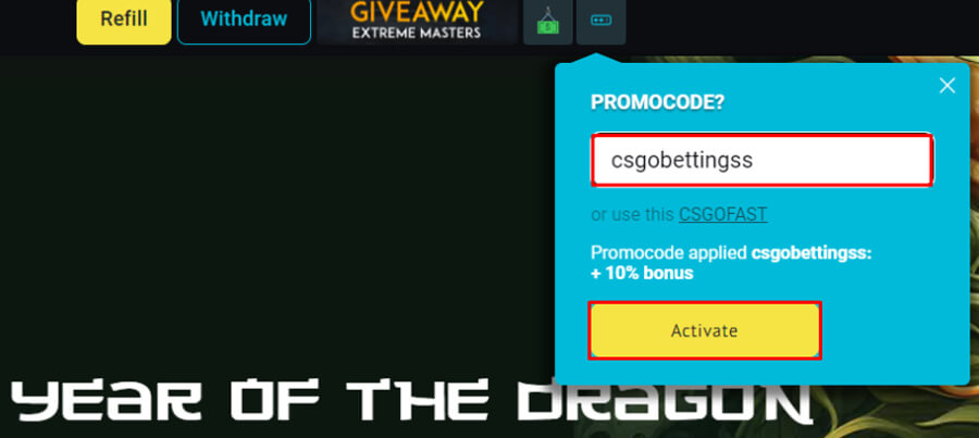 Enter the code CSGOBETTINGSS