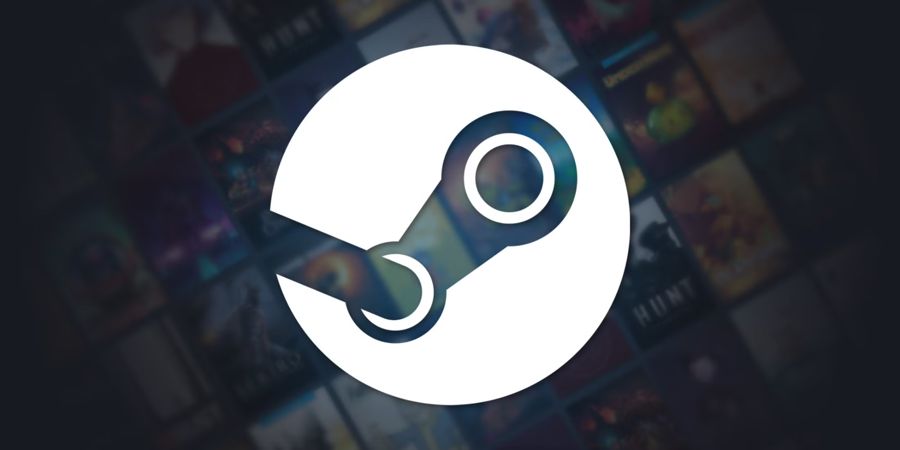 Steam logo over a blurred game library