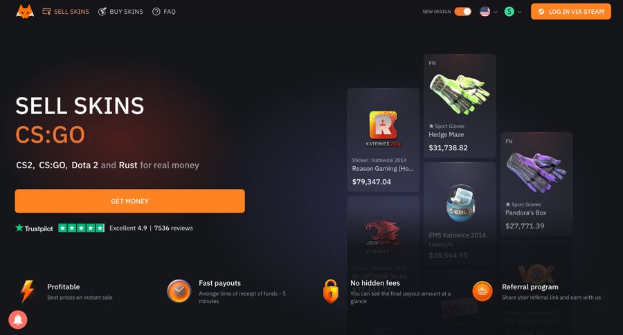 LIS-SKINS Sell Skins CS:GO page