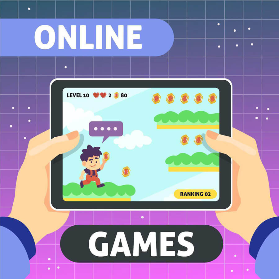 An animated concept of someone playing an HTML5 game using a tablet.